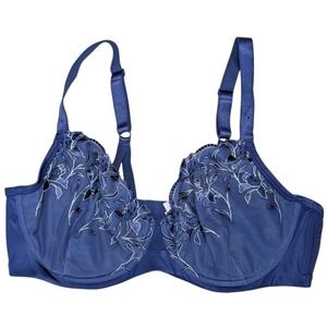 Déesse 42DD Blue Underwire Floral Embroidered Bra Pretty Lingerie